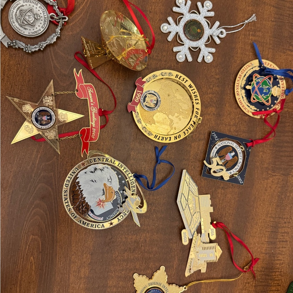National Security Agency Government Gold and Silver Holiday  Ornaments Set